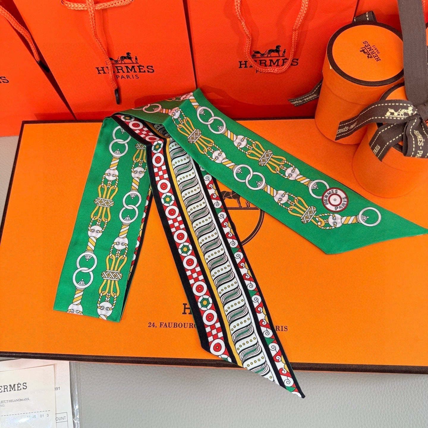 HM Twilly Mini Scarf 86CM Green Mulberry Silk 967447