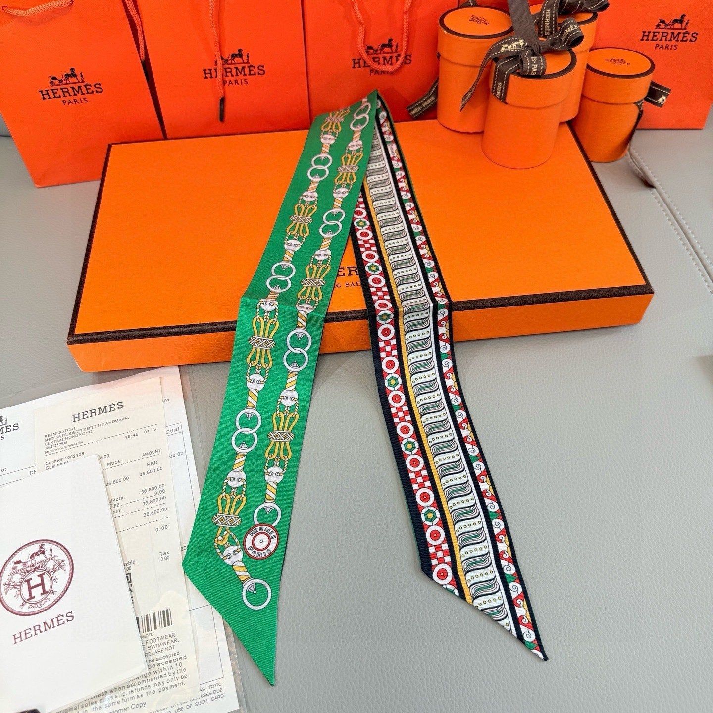 HM Twilly Mini Scarf 86CM Green Mulberry Silk 967447