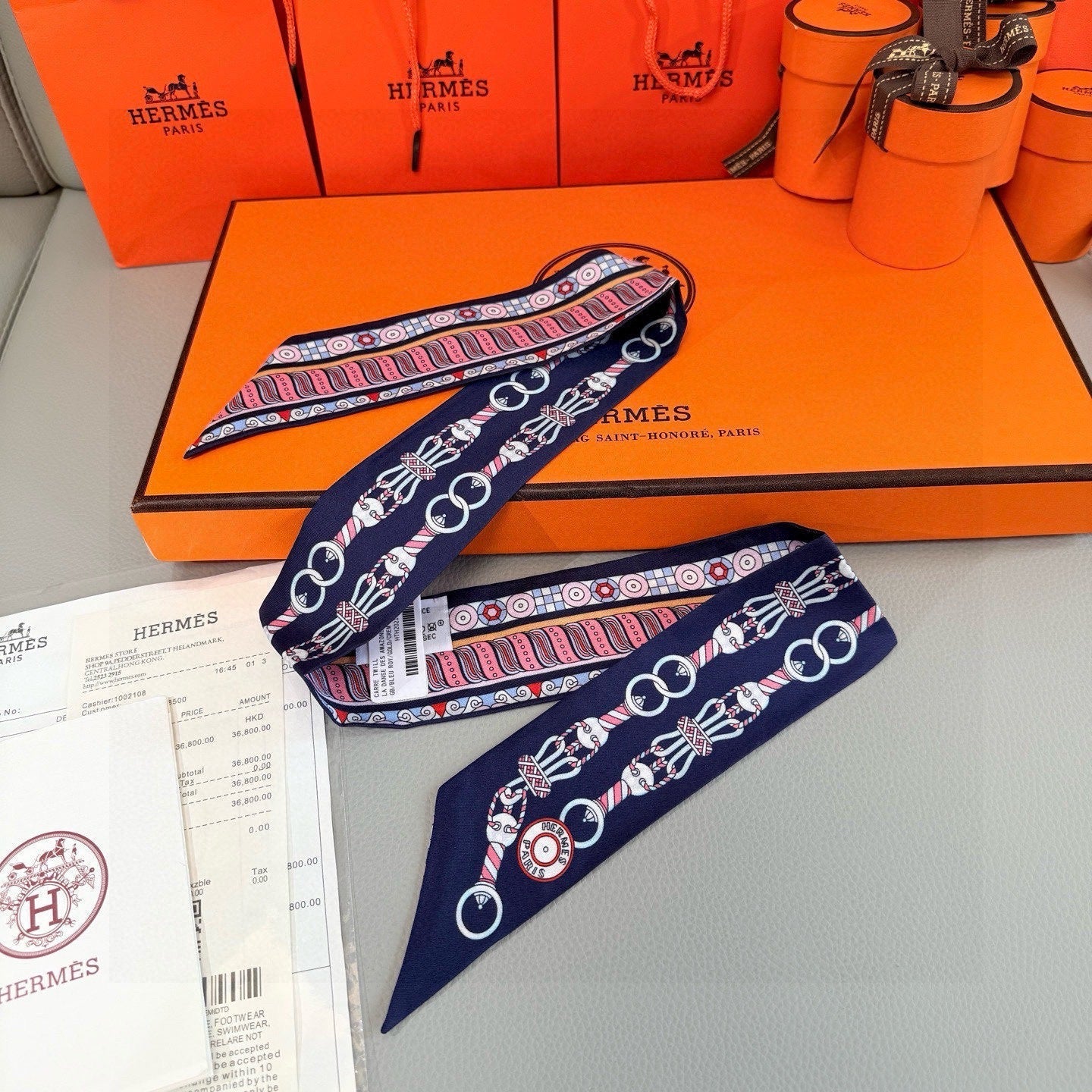 HM Twilly Mini Scarf 86CM Blue Pink Mulberry Silk 967448