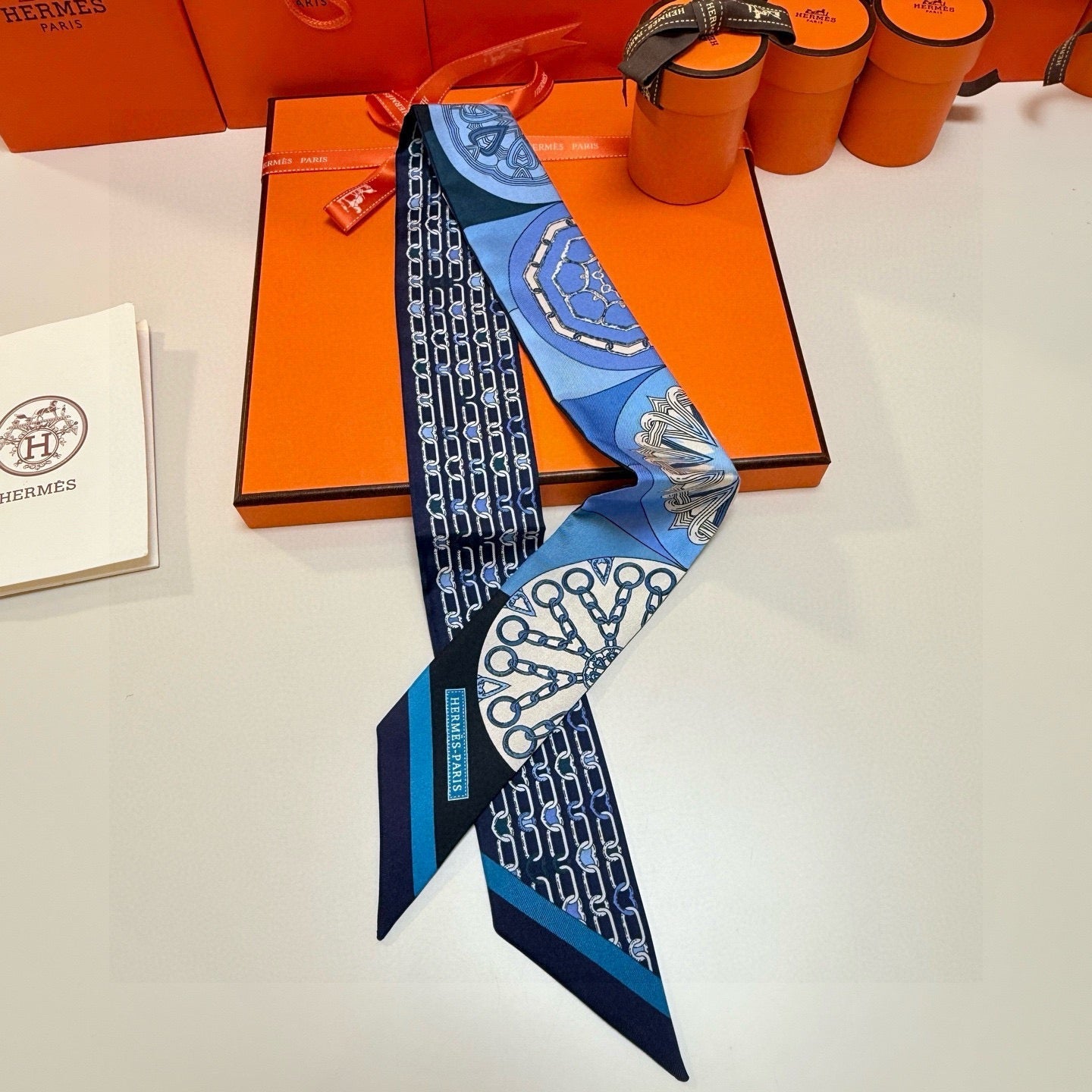 HM Twilly Mini Scarf 86CM Blue Black Mulberry Silk 967454