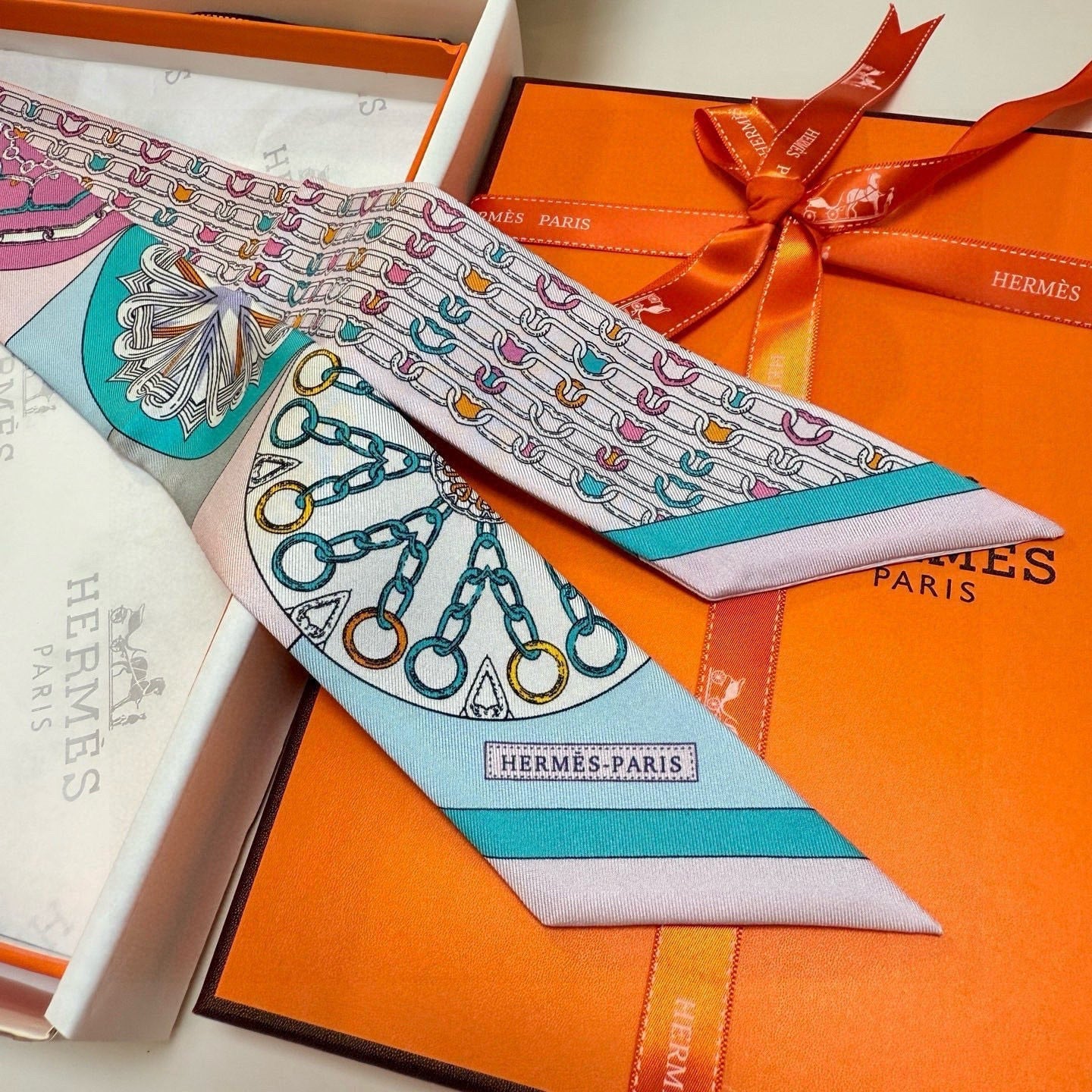 HM Twilly Mini Scarf 86CM Purple Blue Mulberry Silk 967455