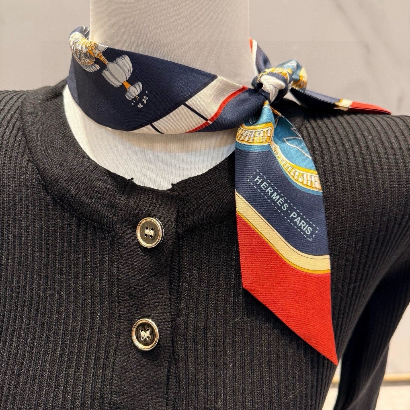 HM Twilly Mini Scarf 86CM Orange Black Blue Mulberry Silk 968827