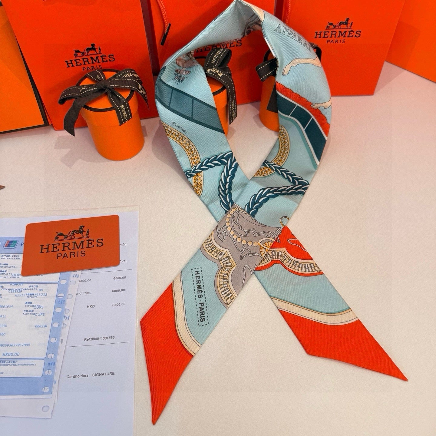 HM Twilly Mini Scarf 86CM Orange Blue Mulberry Silk 968829