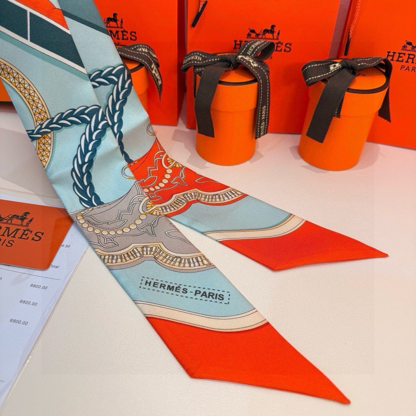 HM Twilly Mini Scarf 86CM Orange Blue Mulberry Silk 968829