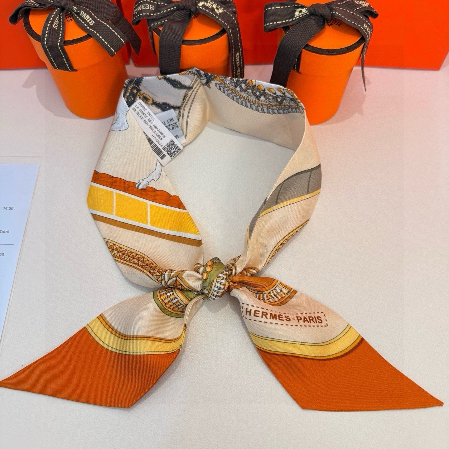 HM Twilly Mini Scarf 86CM Orange Beige Mulberry Silk 968830