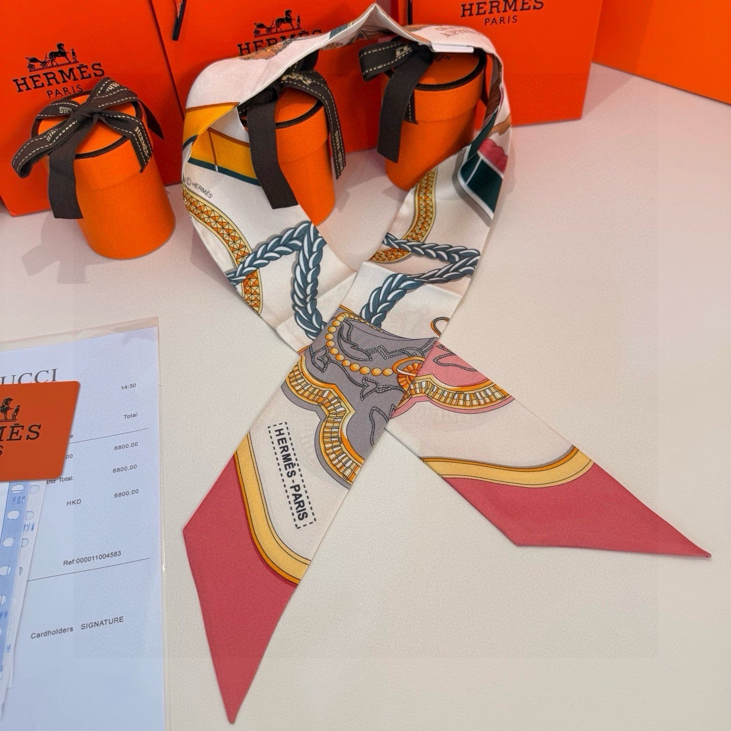 HM Twilly Mini Scarf 86CM Pink Beige Mulberry Silk 968831