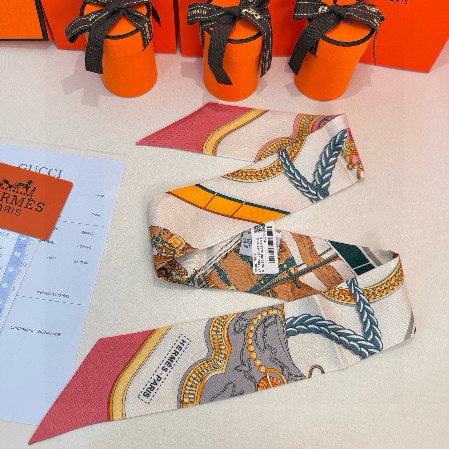 HM Twilly Mini Scarf 86CM Pink Beige Mulberry Silk 968831