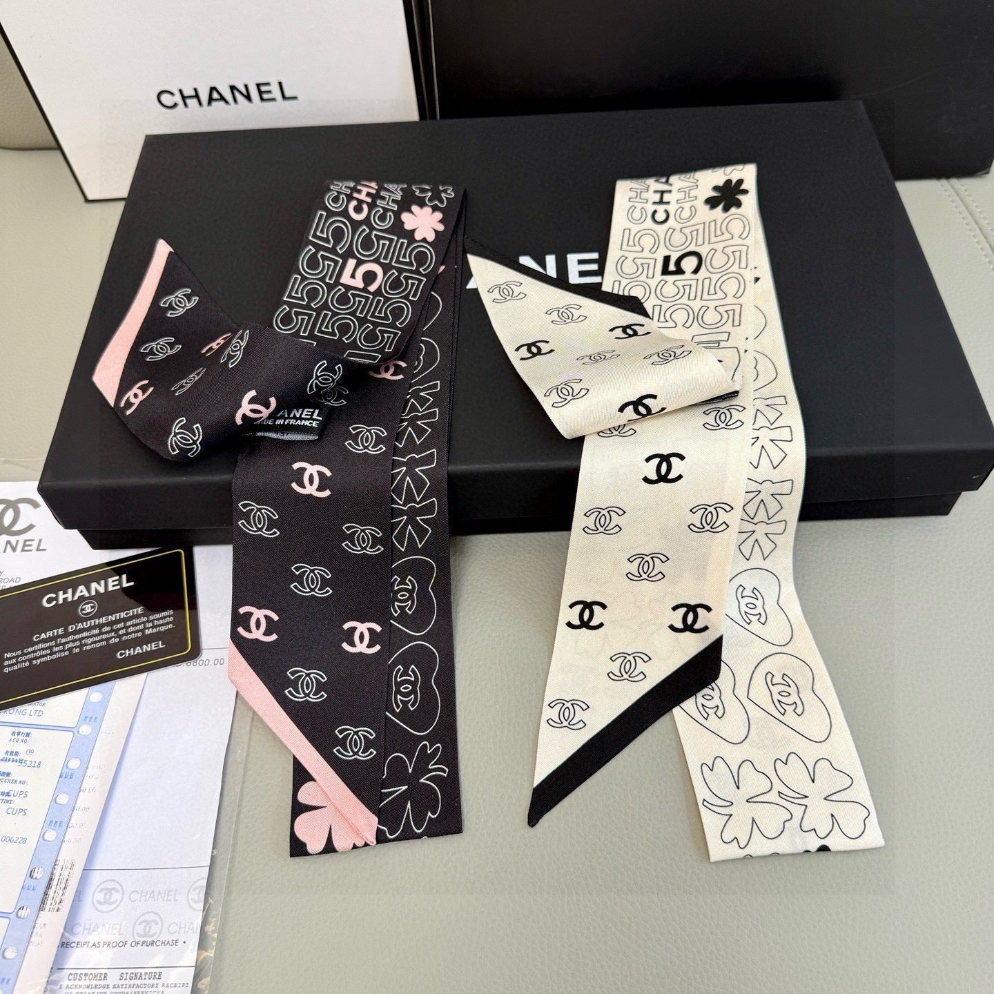 CC  Twilly Mini Scarf 120cm  Black Pink Mulberry Silk 968852