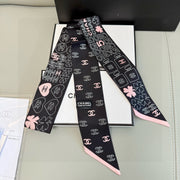 CC  Twilly Mini Scarf 120cm  Black Pink Mulberry Silk 968852