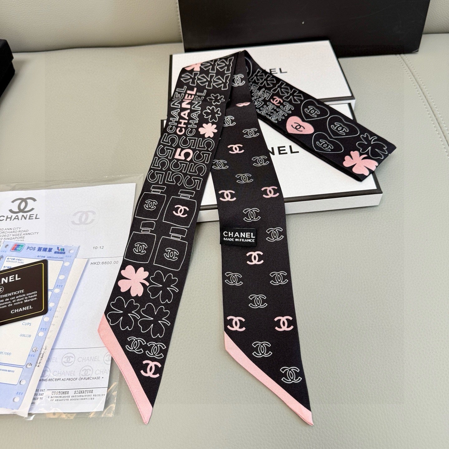 CC  Twilly Mini Scarf 120cm  Black Pink Mulberry Silk 968852