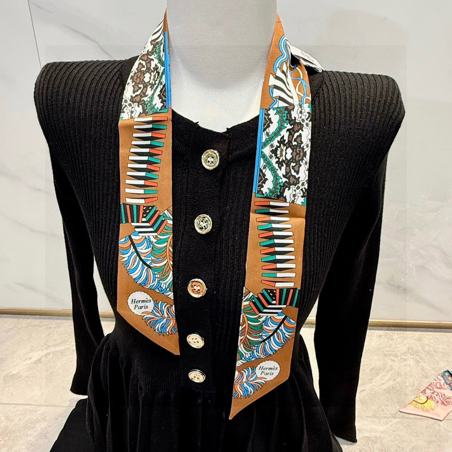 HM Twilly Mini Scarf 86CM Brown Blue Mulberry Silk 969048