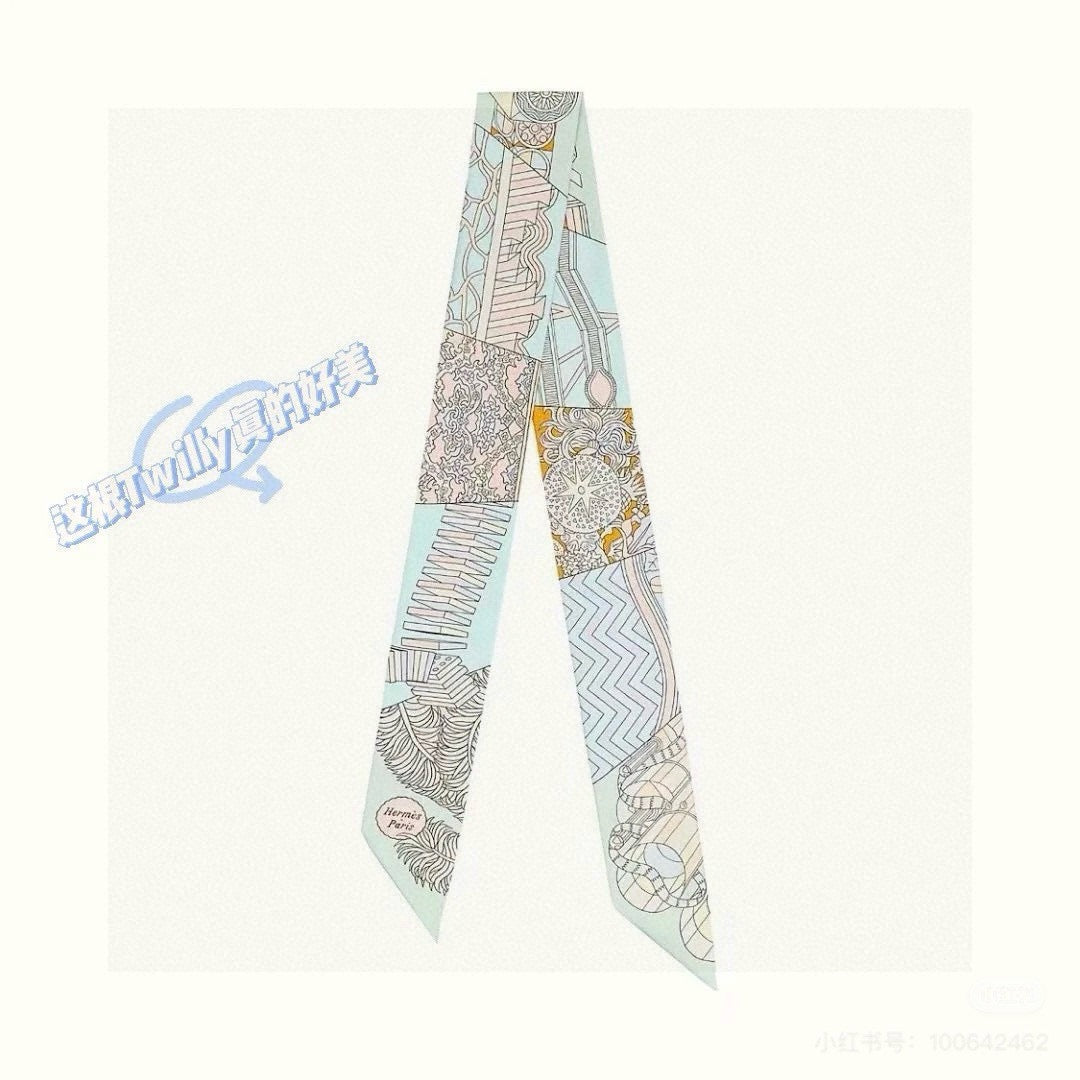 HM Twilly Mini Scarf 86CM Baby Blue Mulberry Silk 969052