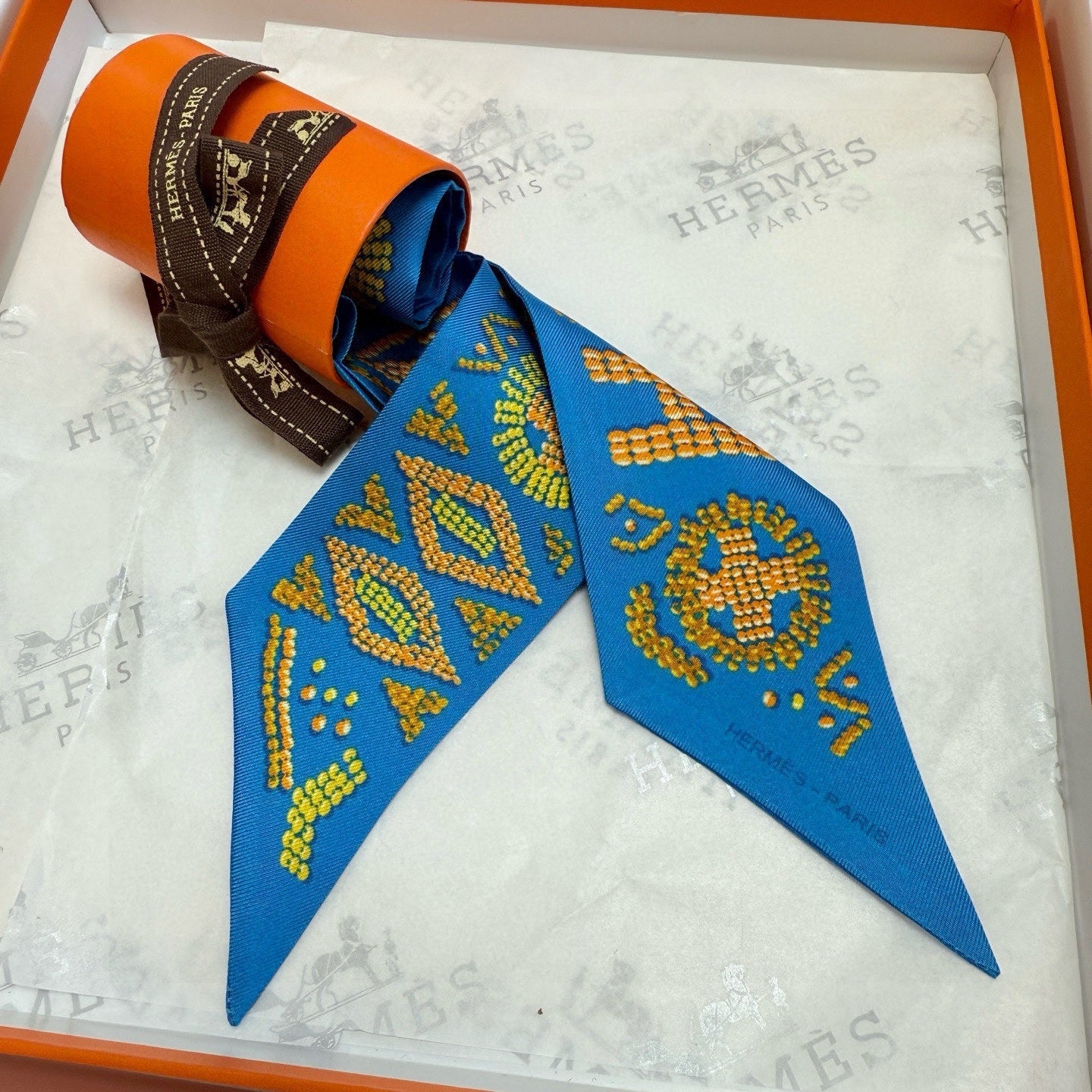 HM Twilly Mini Scarf 86CM Blue Mulberry Silk 969053