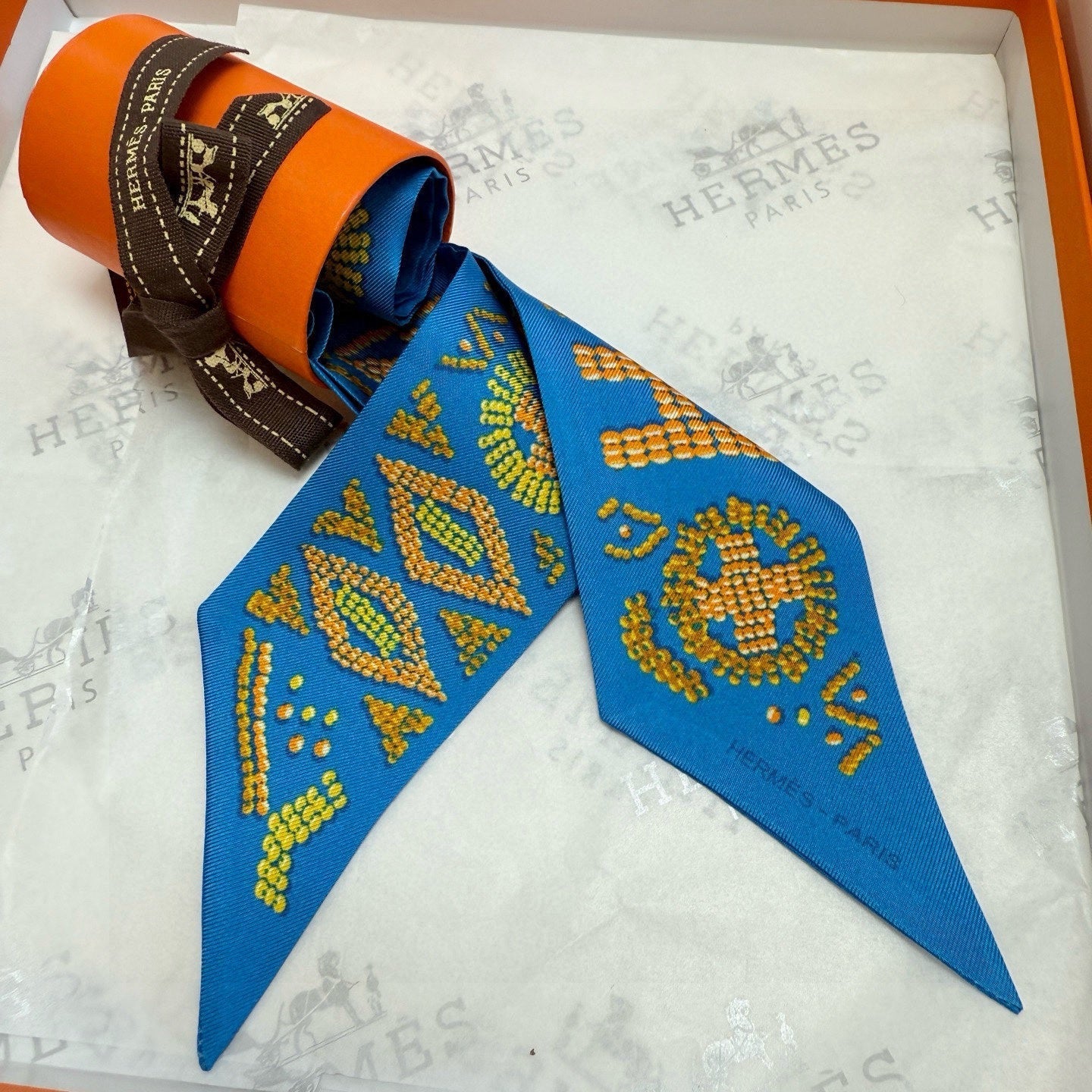 HM Twilly Mini Scarf 86CM Blue Mulberry Silk 969053