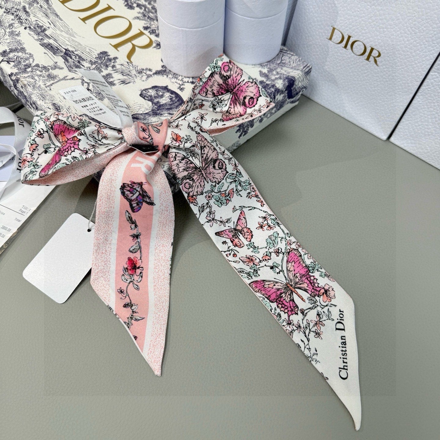 CD Twilly Mini Scarf 105cm Light Pink Colorful Mulberry Silk 969062