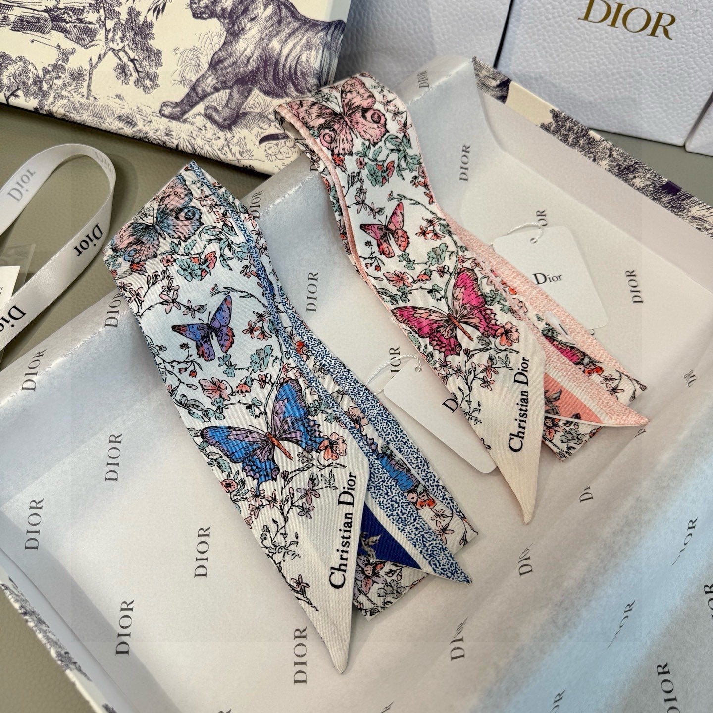 CD Twilly Mini Scarf 105cm Blue Mulberry Silk 969063