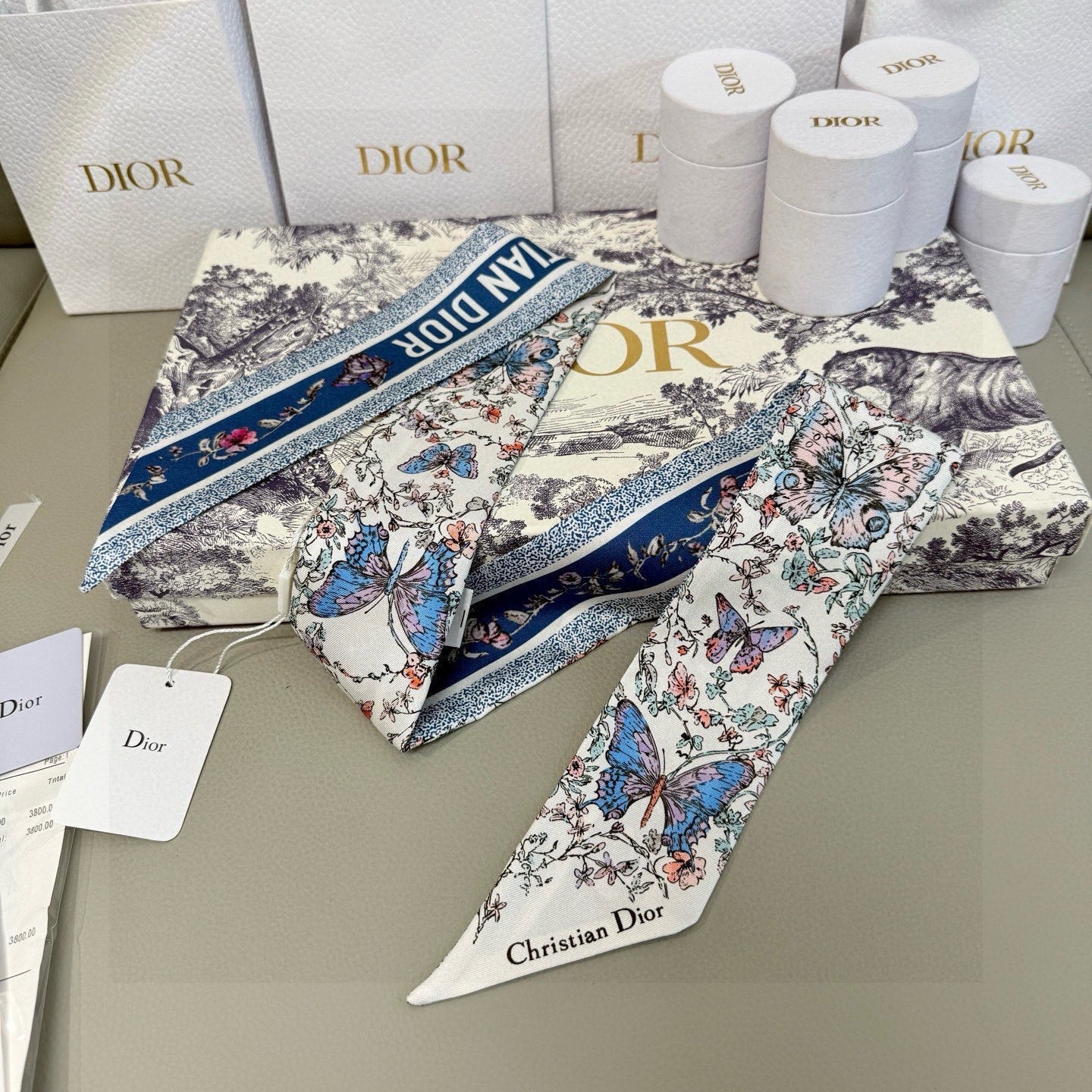 CD Twilly Mini Scarf 105cm Blue Mulberry Silk 969063