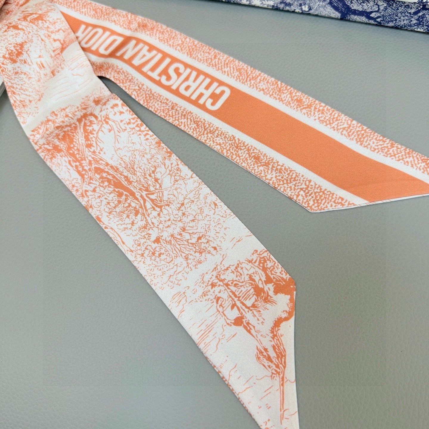 CD Twilly Mini Scarf 105cm Orange White Mulberry Silk 976490