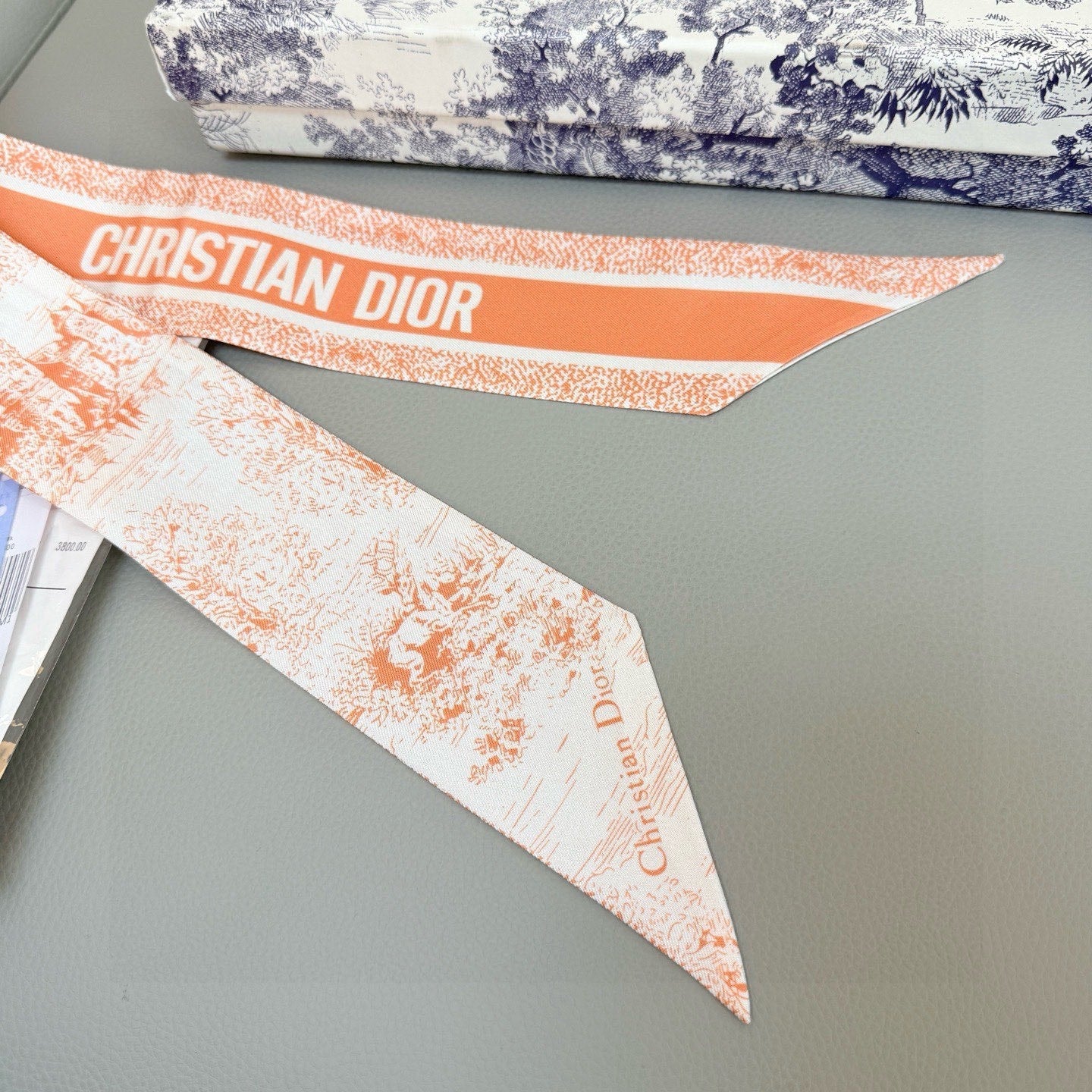 CD Twilly Mini Scarf 105cm Orange White Mulberry Silk 976490