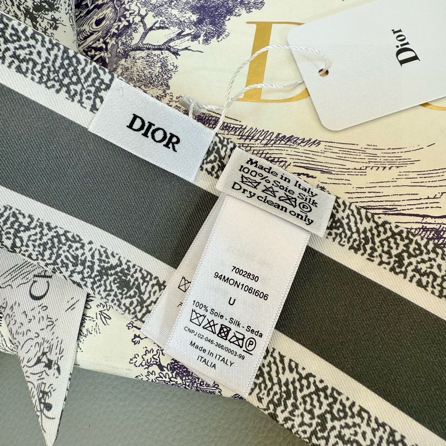 CD Twilly Mini Scarf 105cm Black White Mulberry Silk 976492