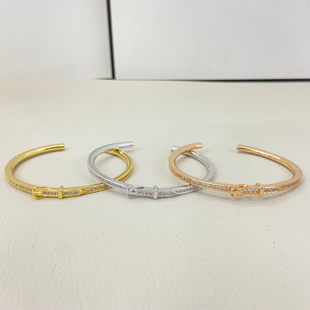 Hermes Full Diamond Buckle Belt  Open Bracelet