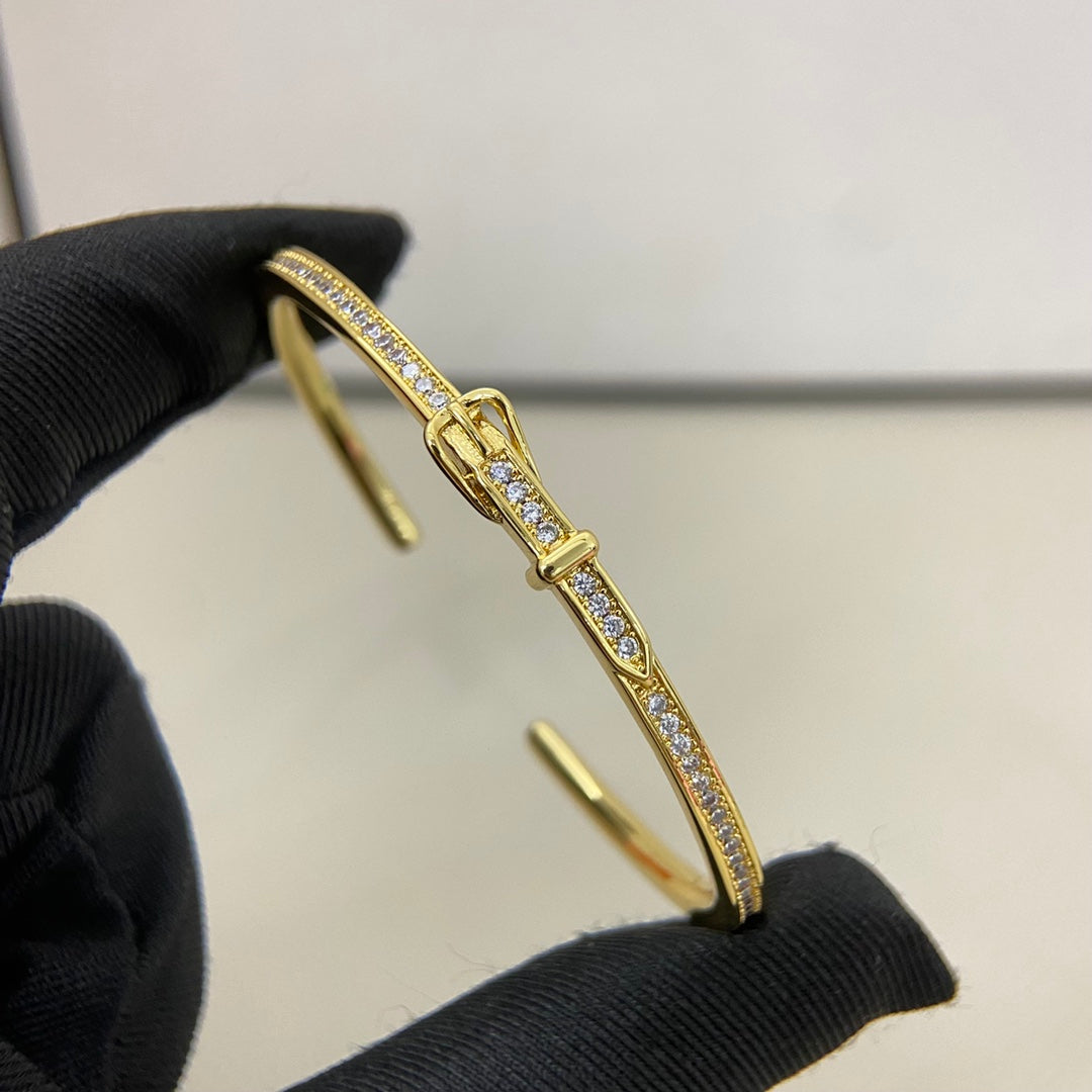 Hermes Full Diamond Buckle Belt  Open Bracelet