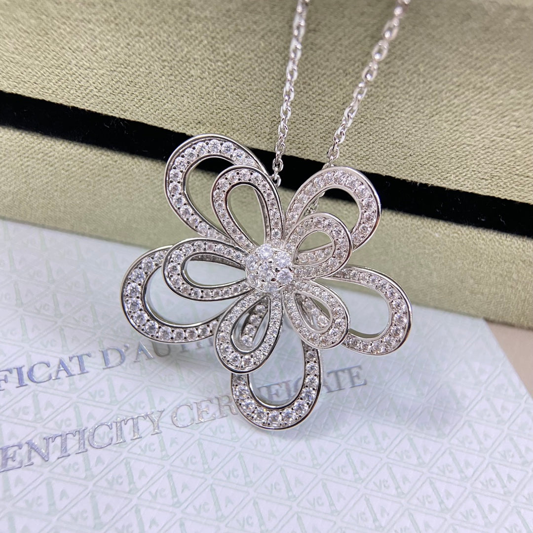 VCA Double Flower Necklace Pendant Full Diamond
