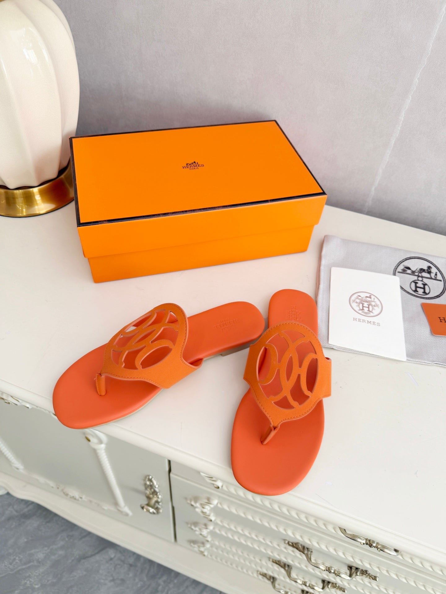 HM 26ss Pig-Nose Slipper Orange Leather 605908