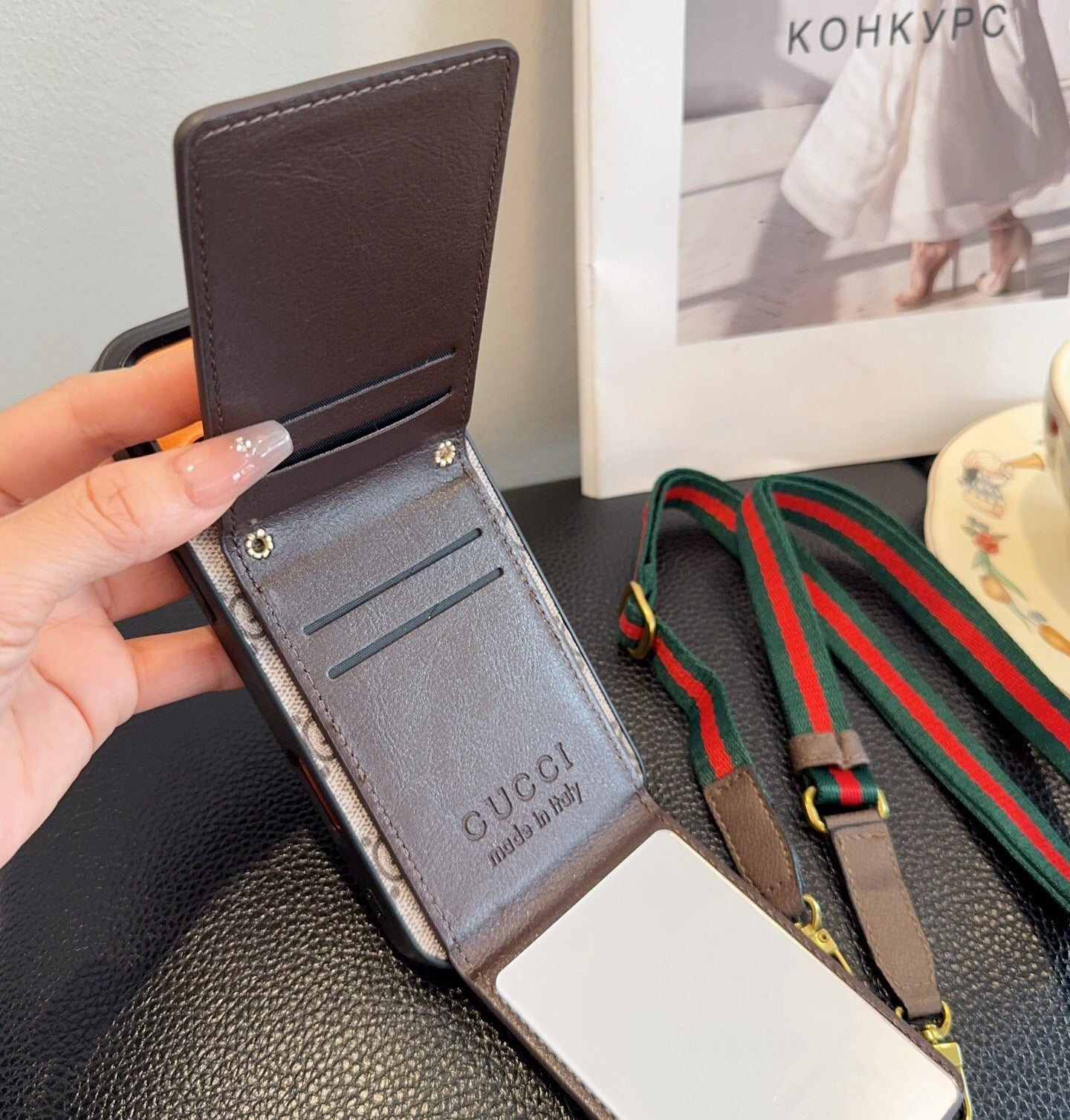 Gucci Crossbody Phone Case With Monogram Pattern 393868