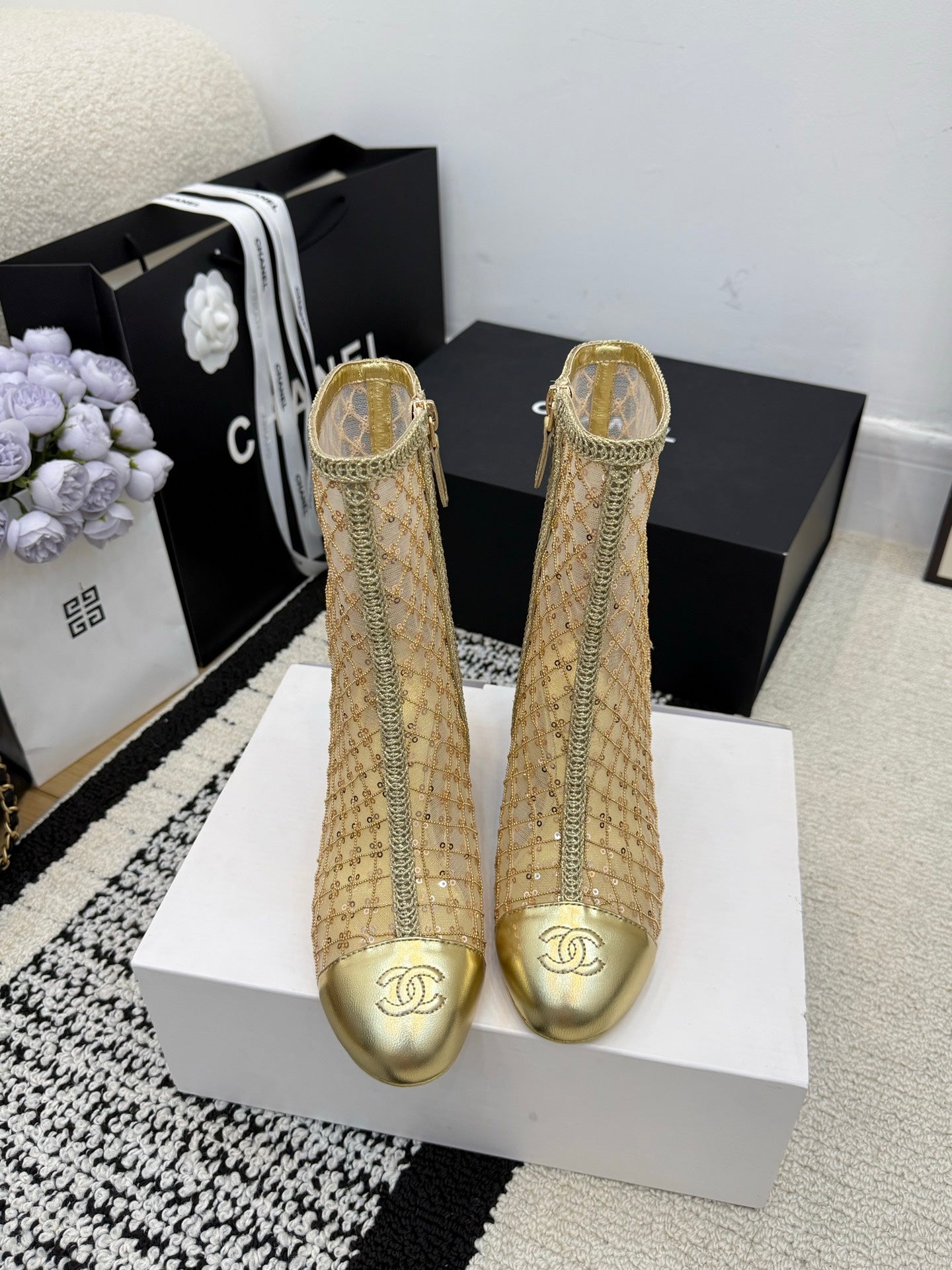 CC 26 Wedge Heel Boot Gold Mesh Leather 588858