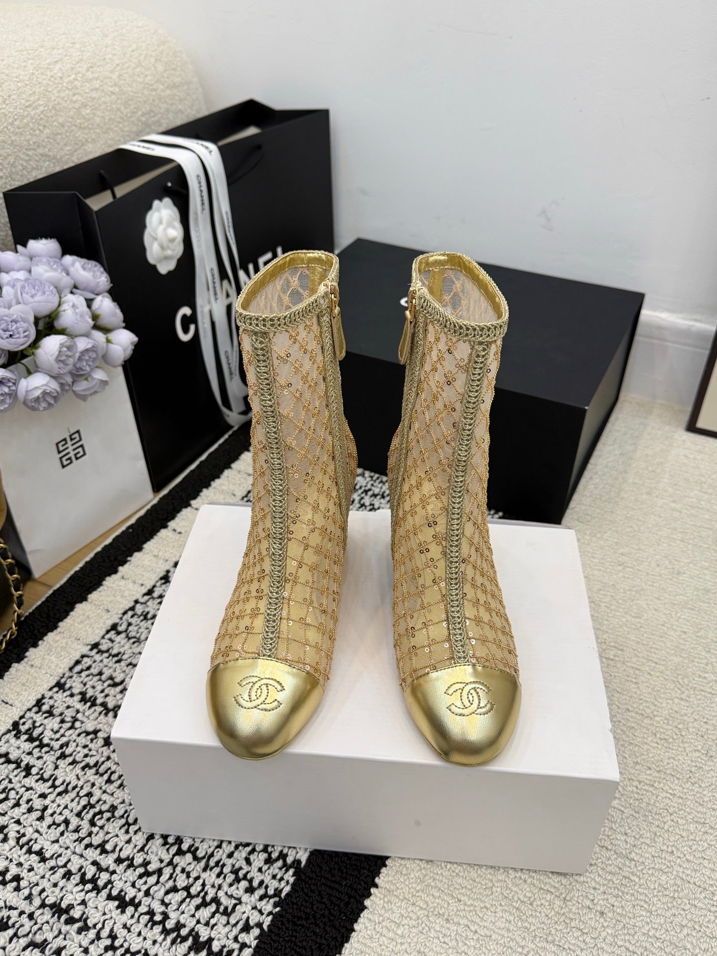 CC 26 Wedge Heel Boot Gold Mesh Leather 588858