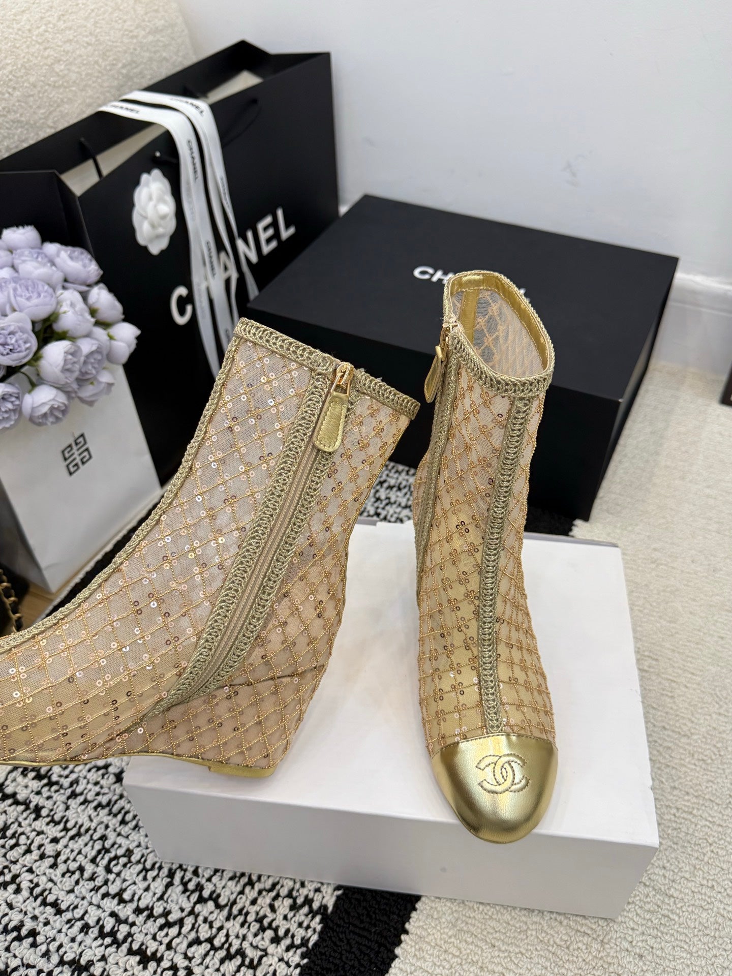 CC 26 Wedge Heel Boot Gold Mesh Leather 588858