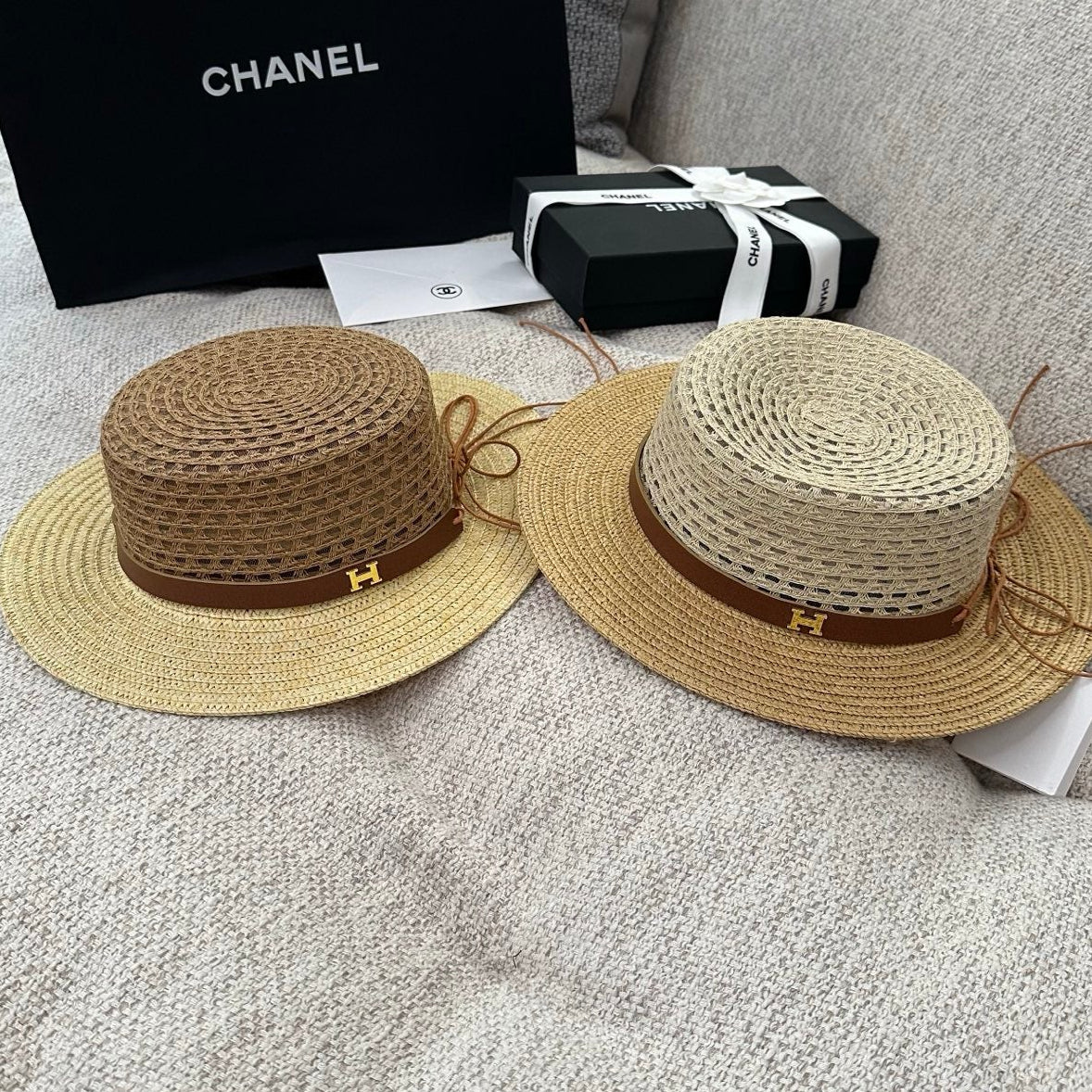 Hermes Flat-top Straw Hat 214518