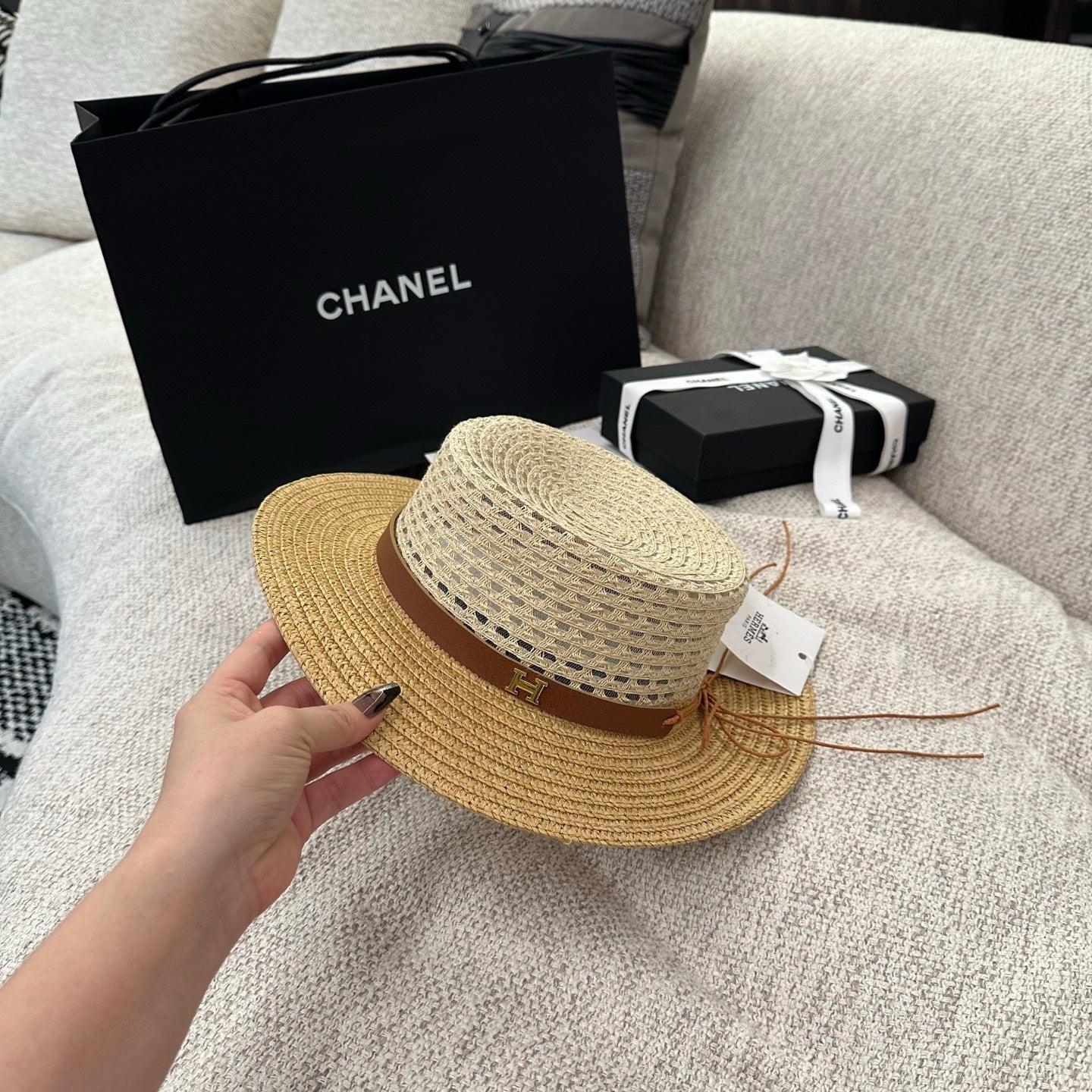 Hermes Flat-top Straw Hat 214518