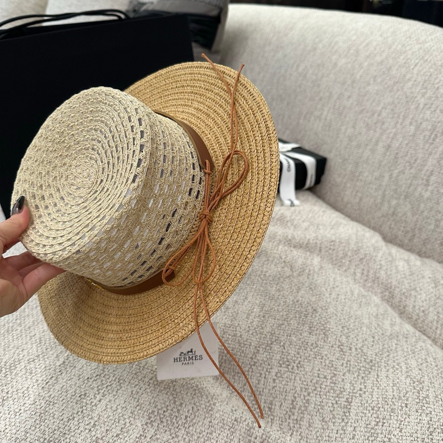 Hermes Flat-top Straw Hat 214518