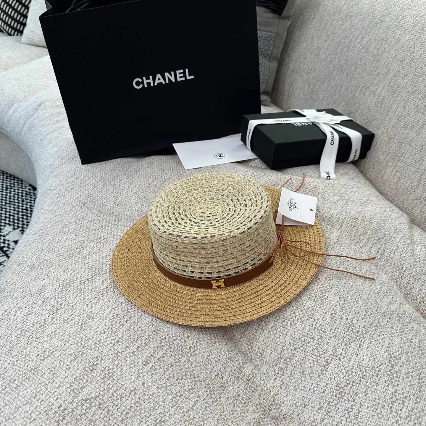 Hermes Flat-top Straw Hat 214518