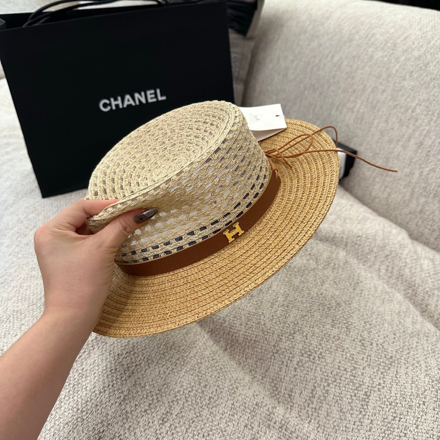 Hermes Flat-top Straw Hat 214518