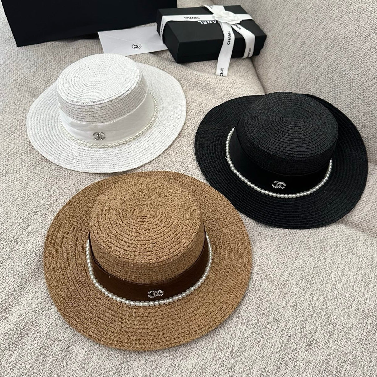 Chanel Pearl Straw Hat 214515