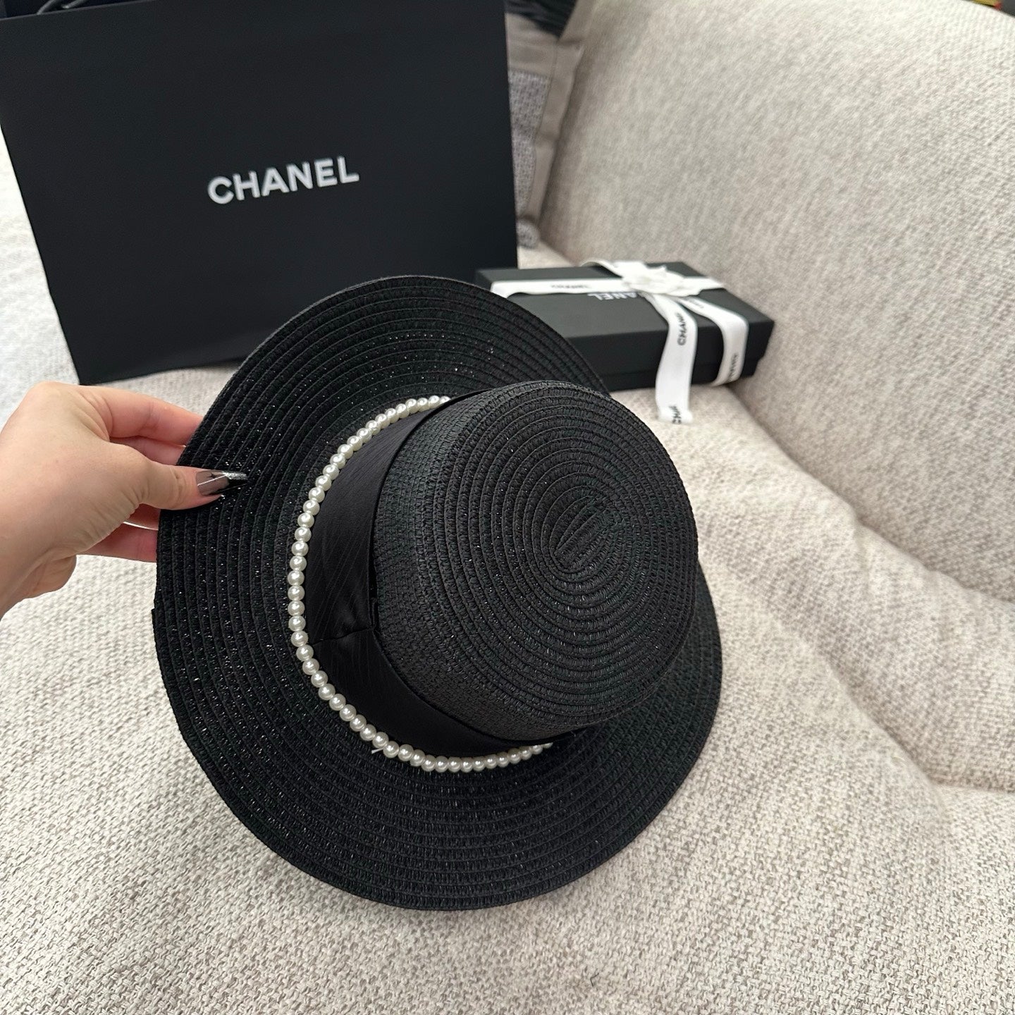 Chanel Pearl Straw Hat 214515
