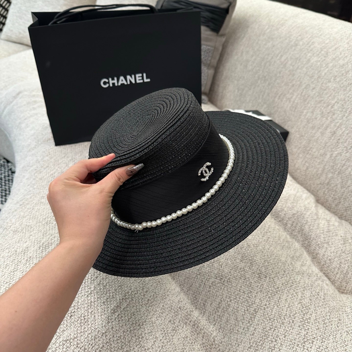Chanel Pearl Straw Hat 214515
