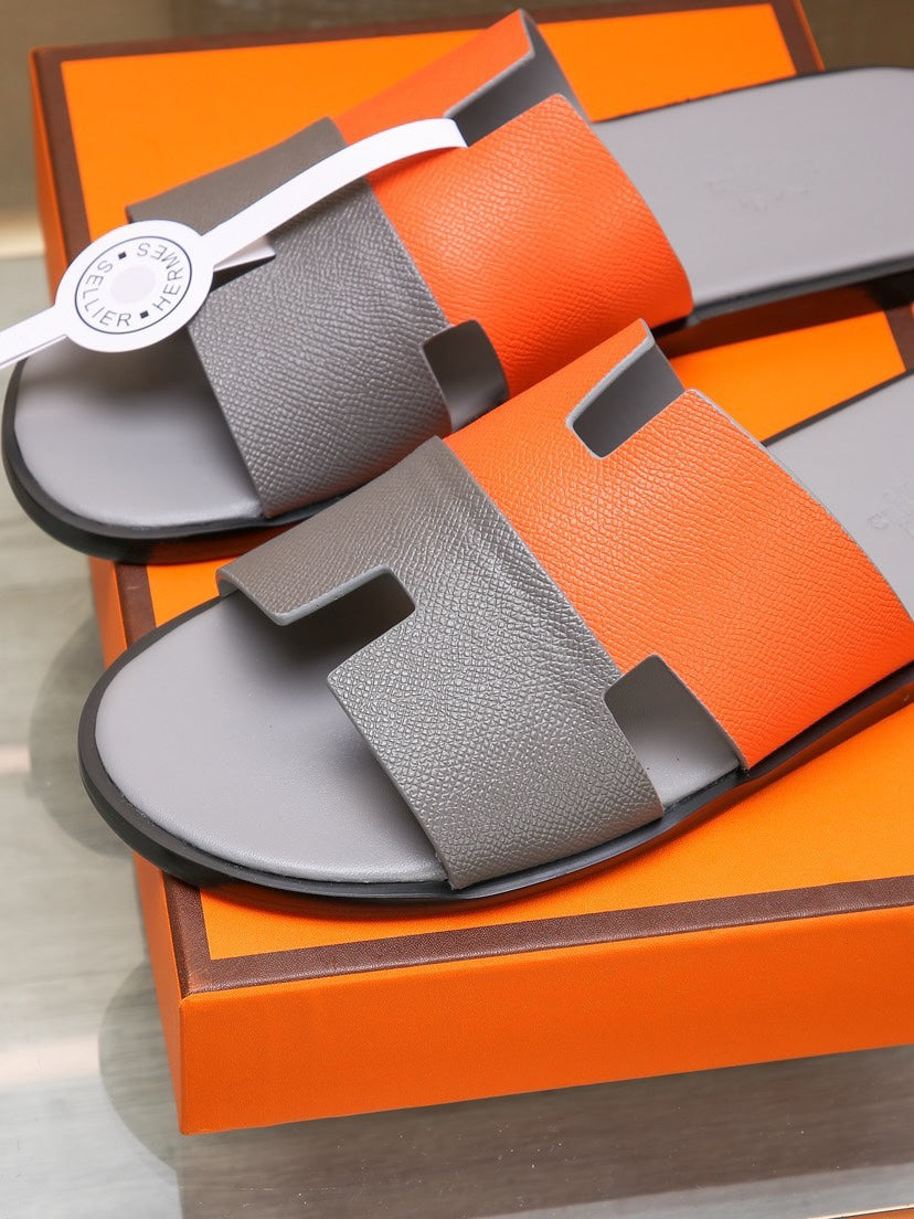 HM Men's Izmir Slide Grey Orange Cowhide 685821