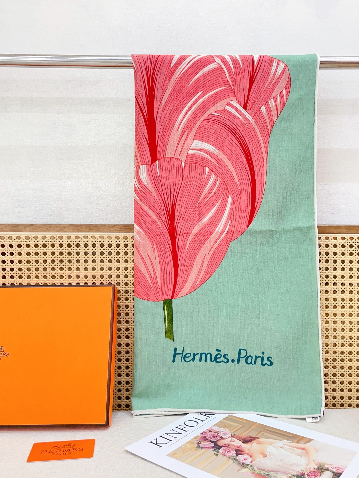 HM 25s Scarf 140cm Green Pink Cashmere 973318