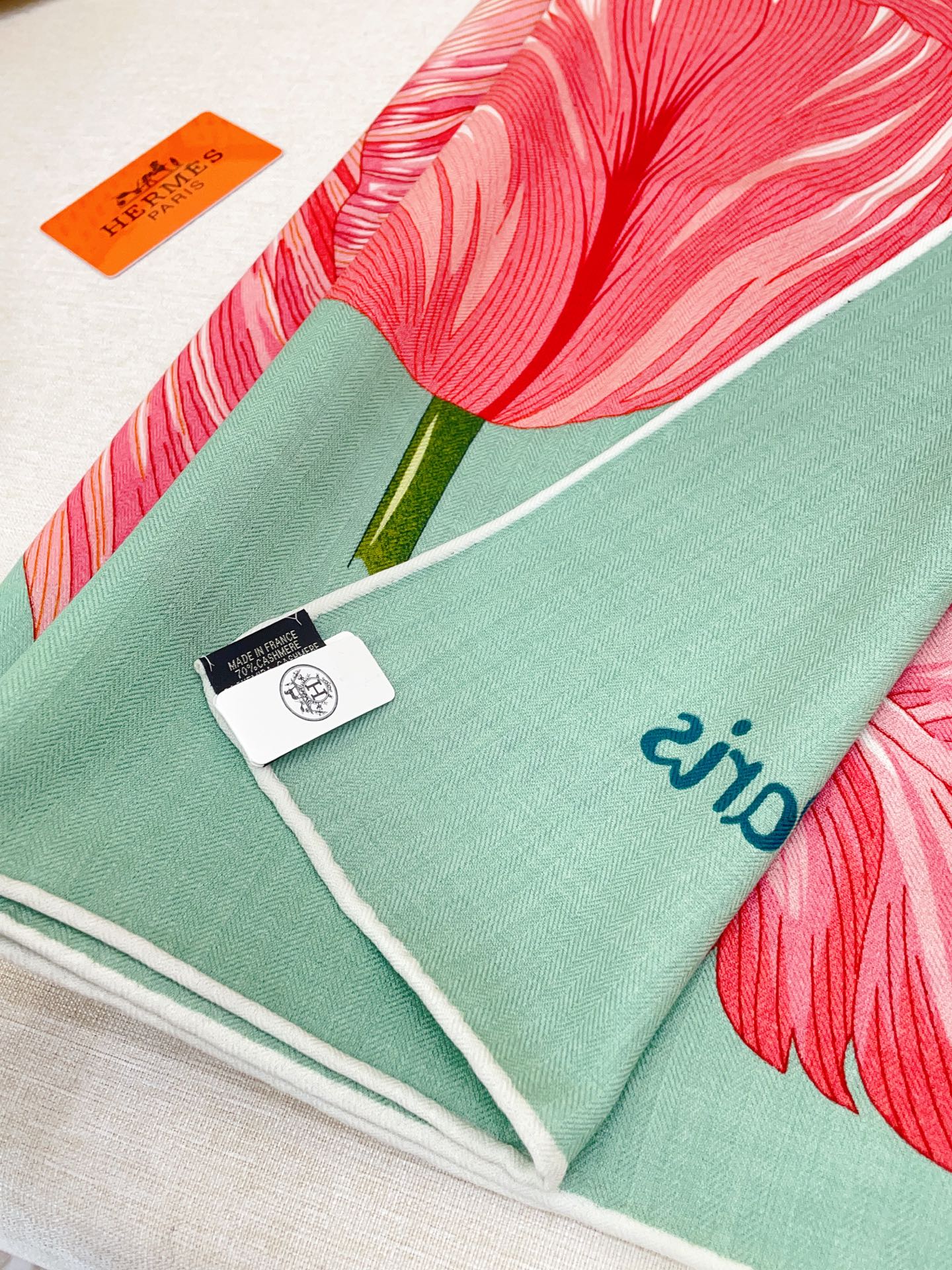 HM 25s Scarf 140cm Green Pink Cashmere 973318