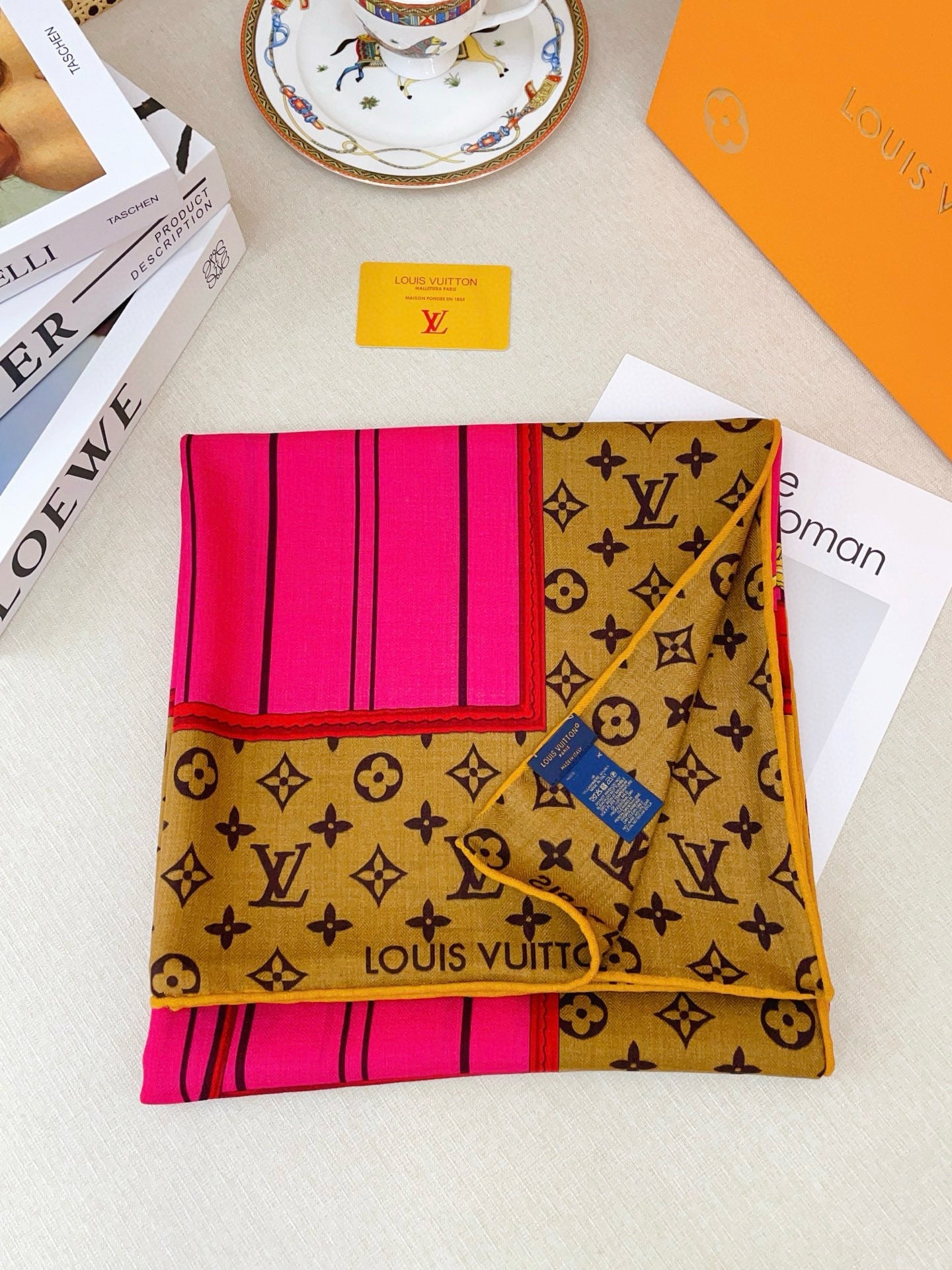 LV Double-sided Scarf 140cm Pink Camel Cashmere 971050