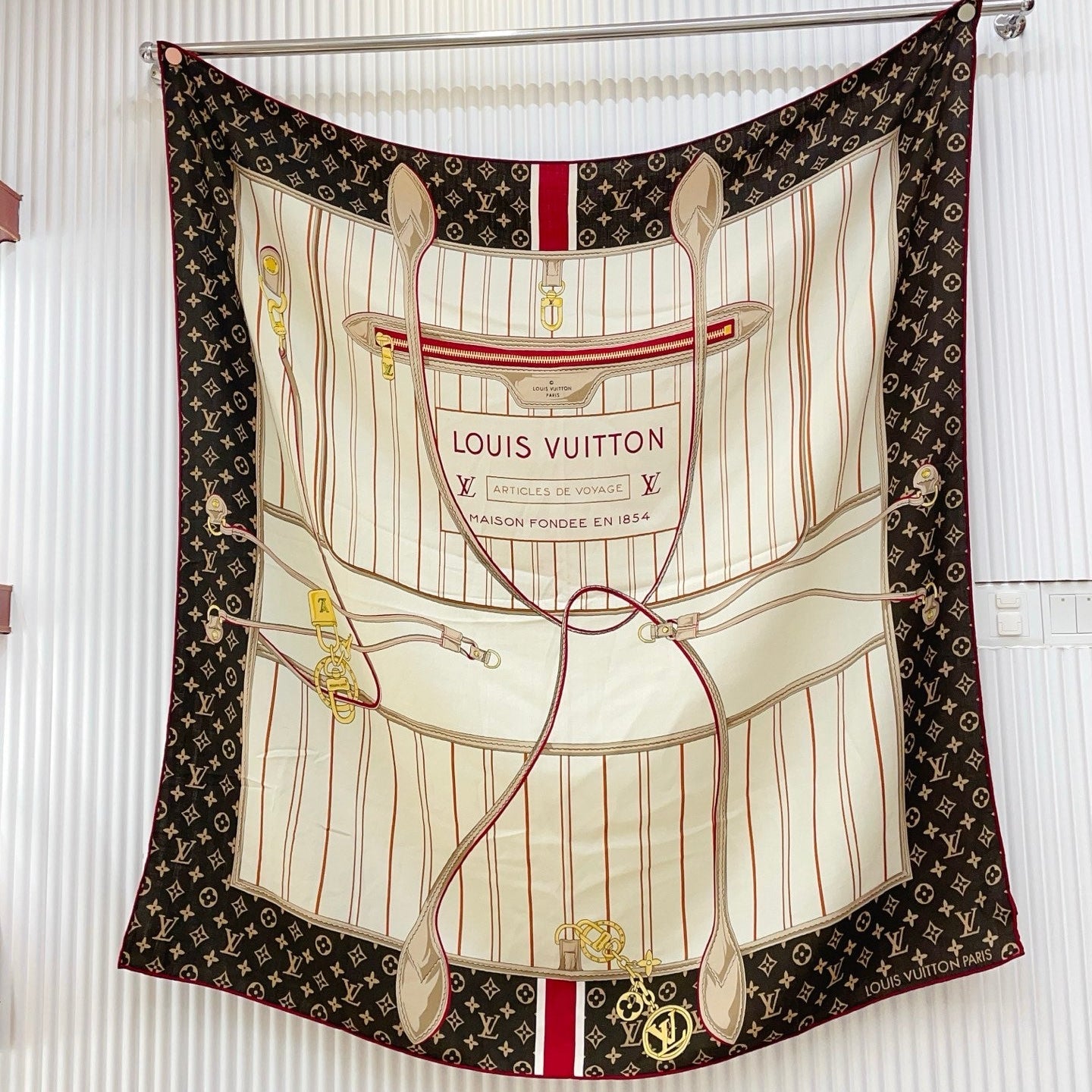 LV Double-sided Scarf 140cm Brown White Cashmere 971051