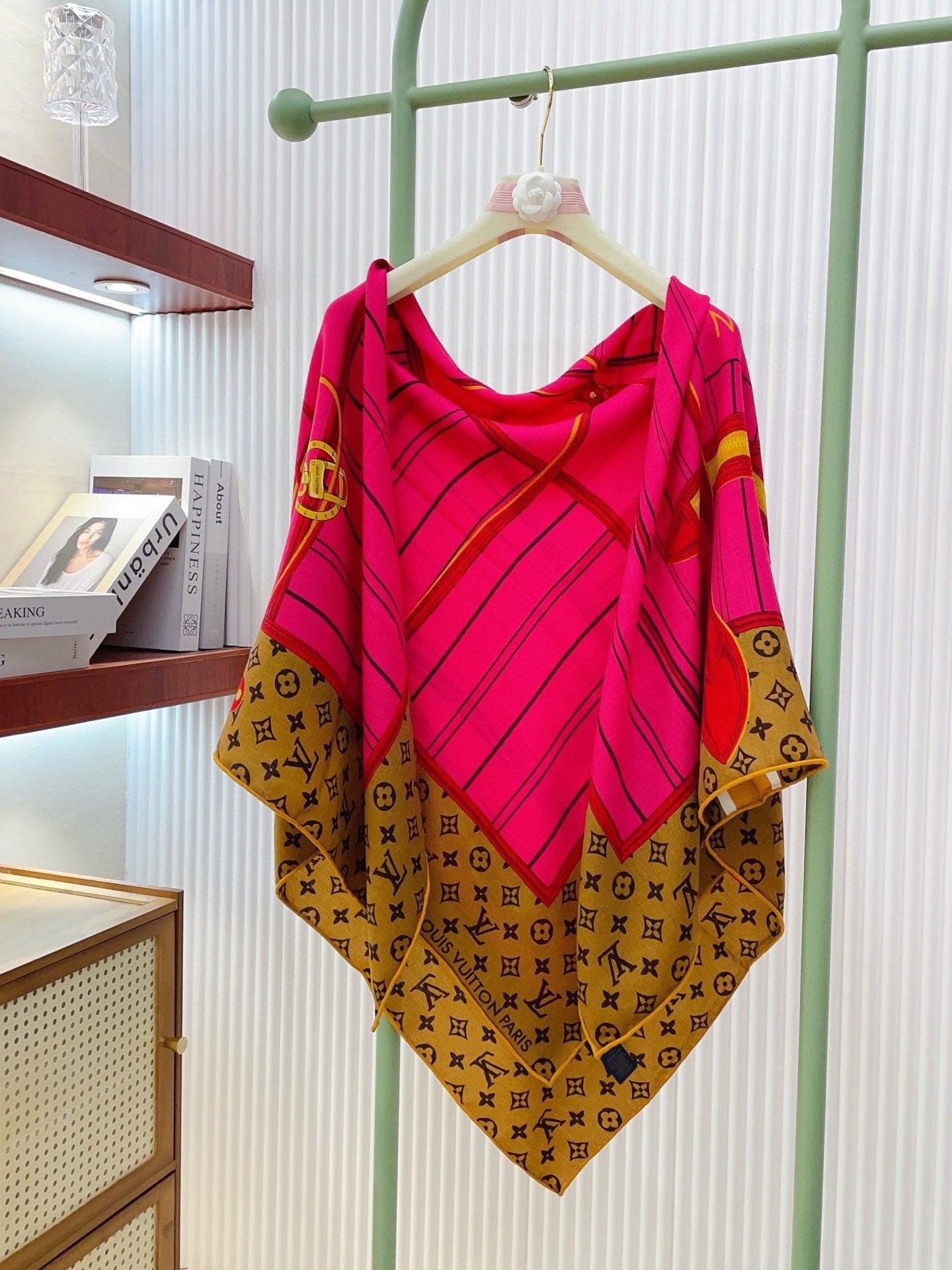 LV Double-sided Scarf 140cm Pink Camel Cashmere 971050