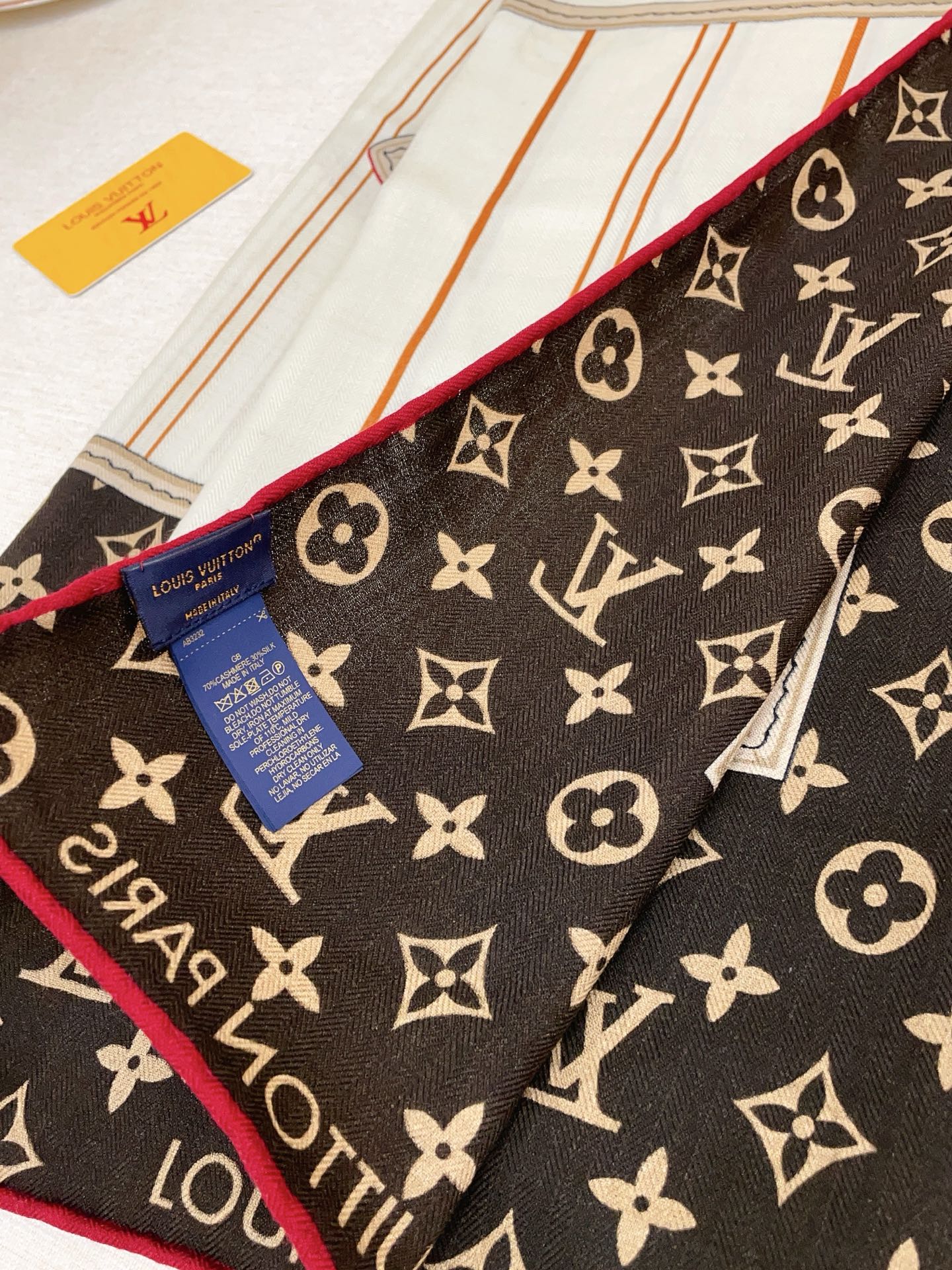 LV Double-sided Scarf 140cm Brown White Cashmere 971051