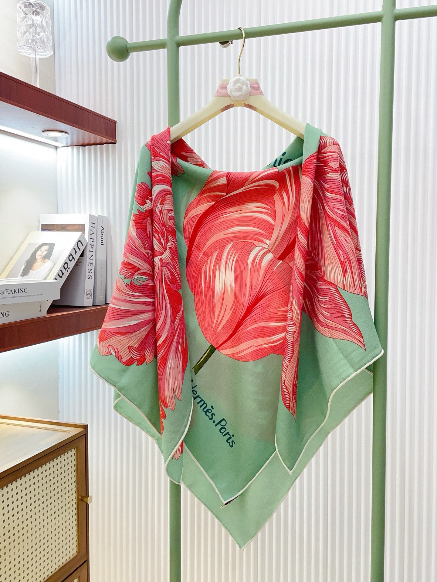 HM 25s Scarf 140cm Green Pink Cashmere 973318