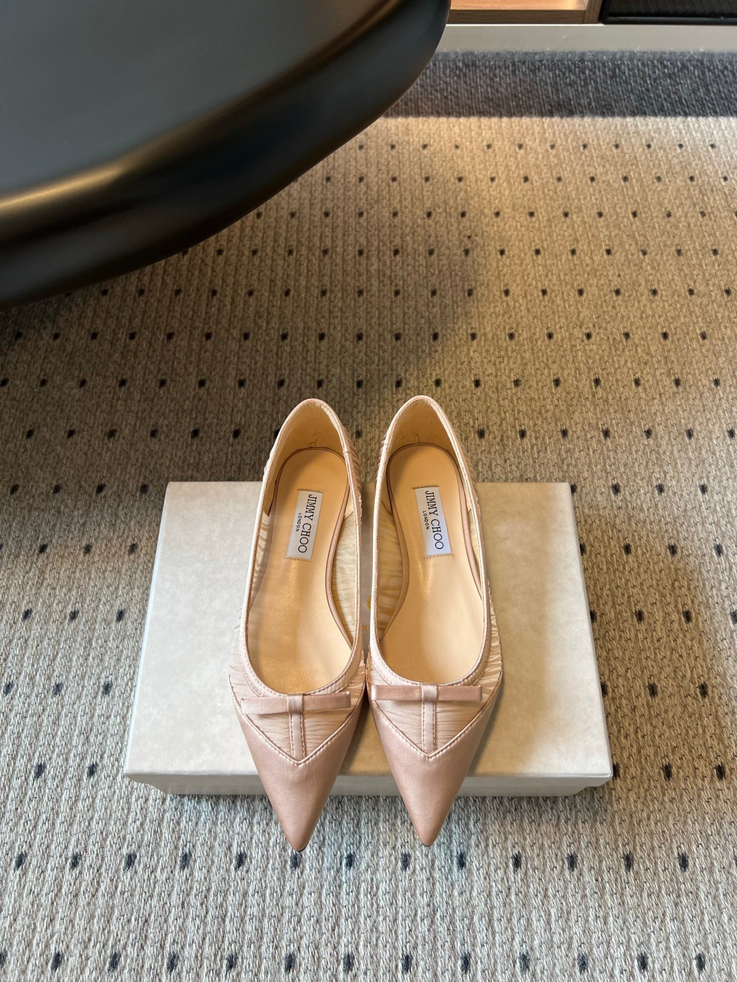 Jimmy Choo 2026 Pleated Bow Pointed Toe Ballet Flat Mesh Silk 933905
