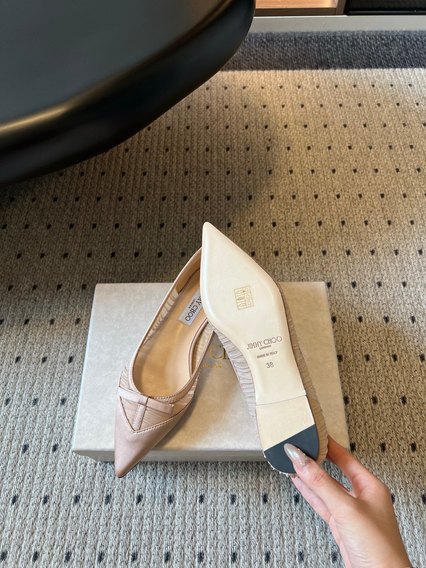 Jimmy Choo 2026 Pleated Bow Pointed Toe Ballet Flat Mesh Silk 933905